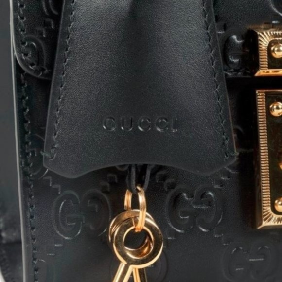 Gucci Small Black Leather Guccissima GG Padlock Bag - Picture 7 of 14